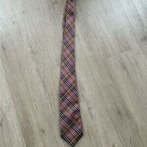 Burberry Silk Tie with Pink and Tan Plaid
